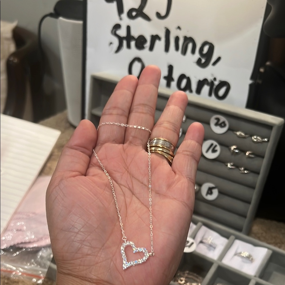 925 sterling Elegant Open  Heart  with Russian stones Necklace